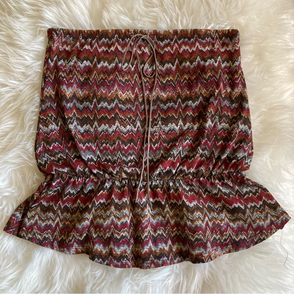 Tribal Peplum Tube Top Size S Brown Red